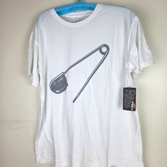 Evol Enterprises Men's White Safety Pin Tee Shirt Size Large NWT - Picture 1 of 6